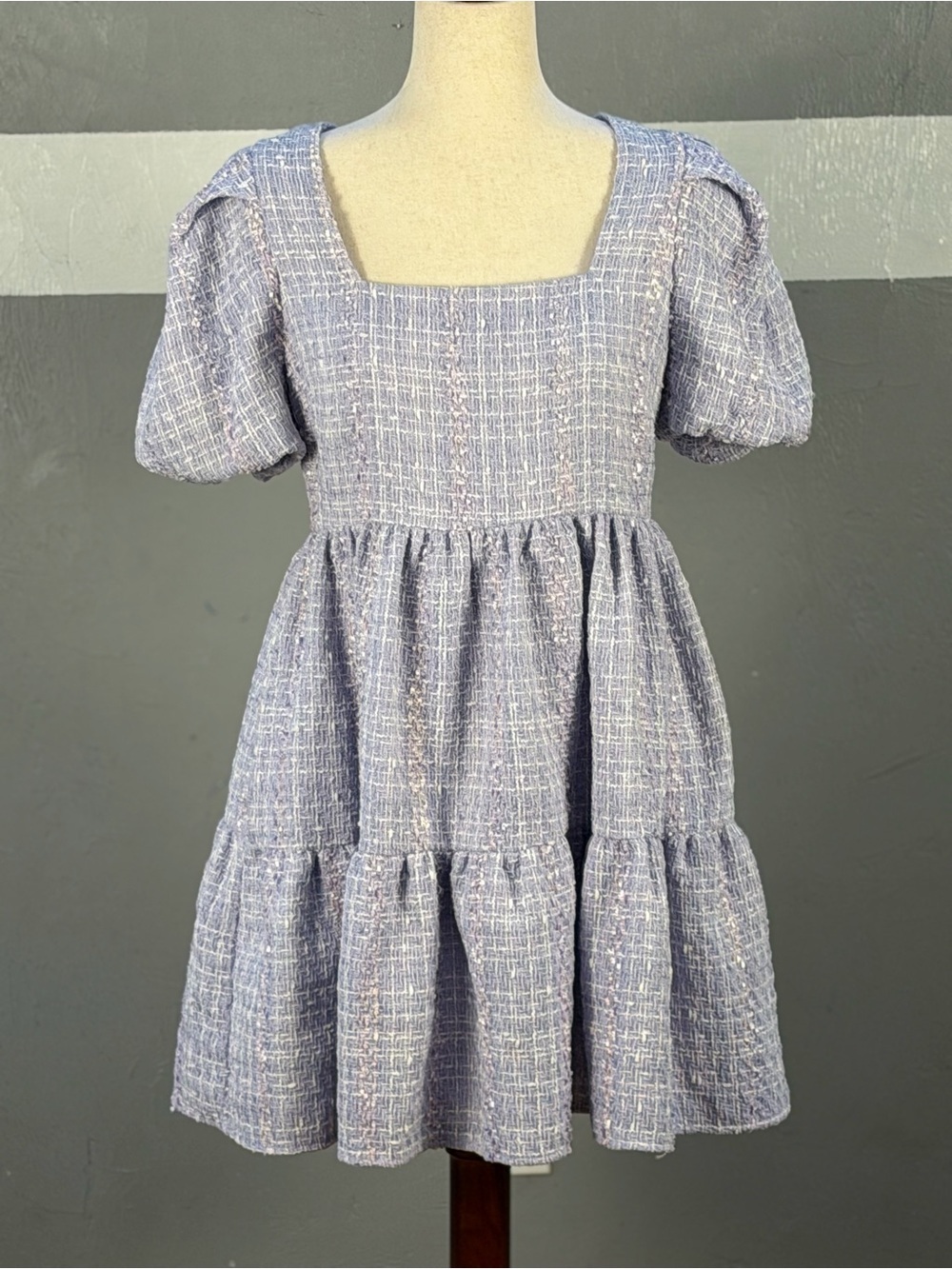 English Factory Lavender Tweed Dress with Puff Sleeves - Picture 1 of 10